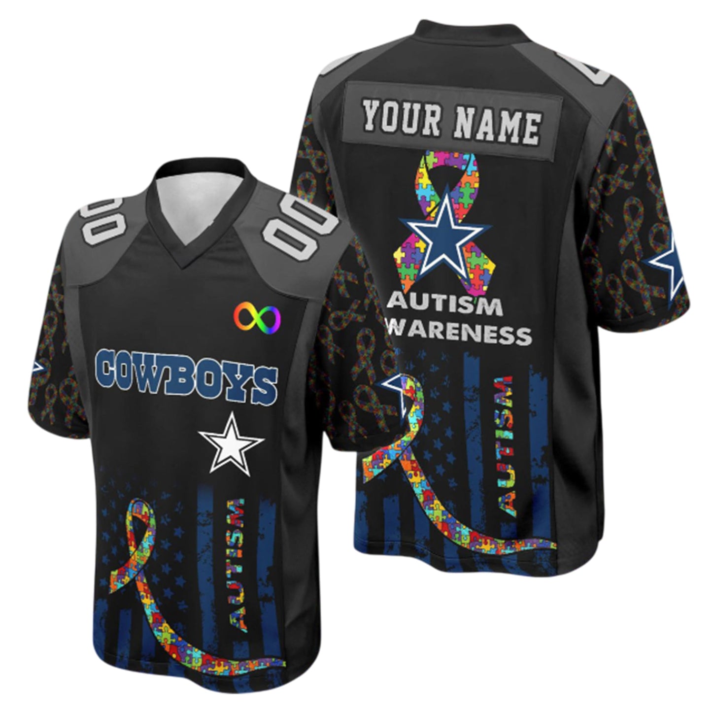 Dallas Cowboys x Autism Awareness Puzzle Ribbon Football Jersey