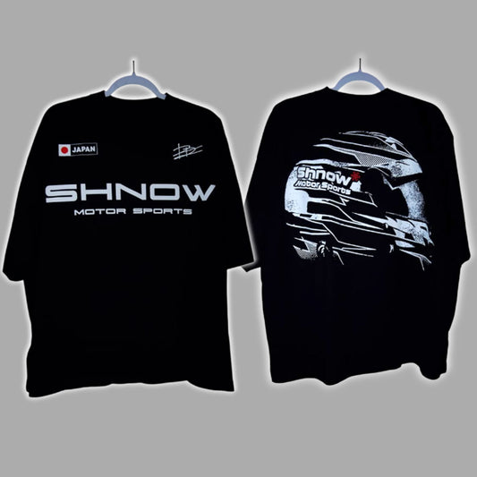 Dion Dawkins Shnow Motor Sports Japan Shirt featuring a sleek black design and motorsports graphics.