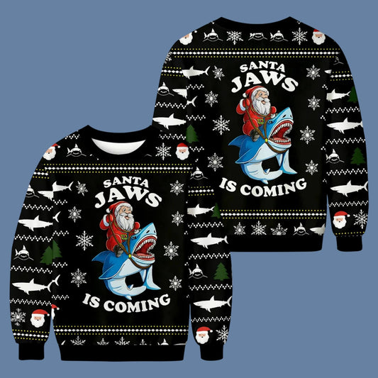 Santa Jaws Is Coming Christmas Ugly Sweater