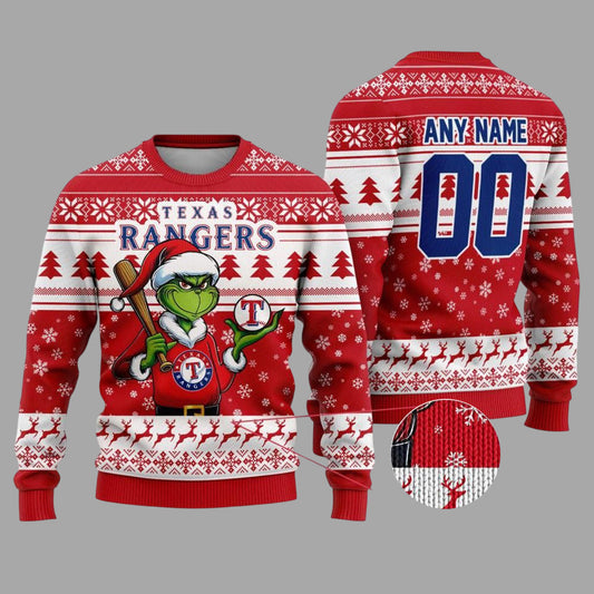 Texas Rangers Christmas Grinch Santa Ugly Sweater